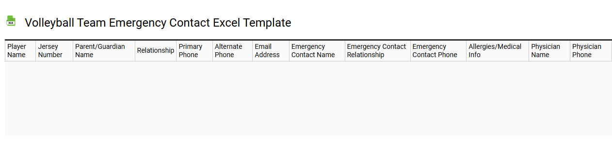Volleyball team emergency contact Excel template