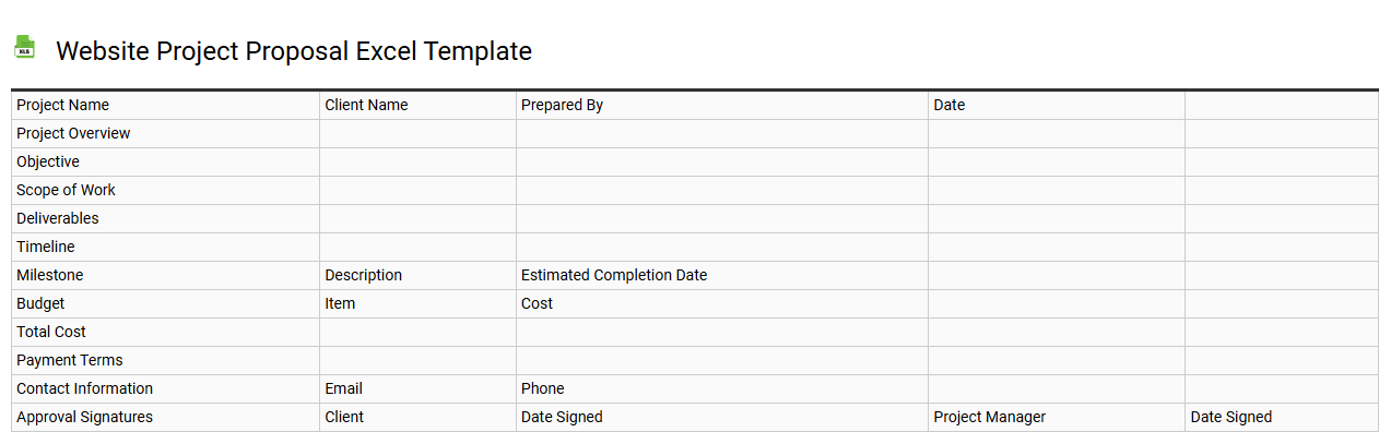 Website project proposal Excel template