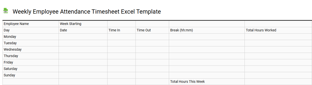 Weekly employee attendance timesheet Excel template