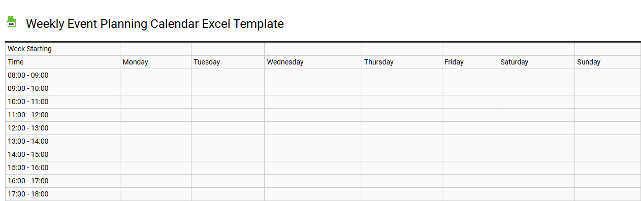Weekly event planning calendar Excel template