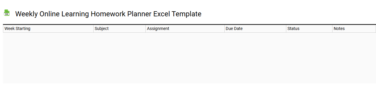 Weekly online learning homework planner Excel template