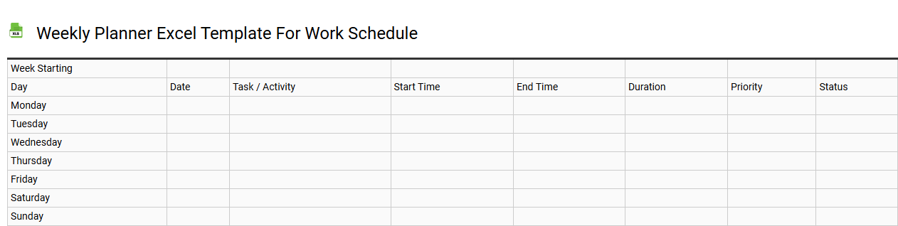 Weekly planner Excel template for work schedule