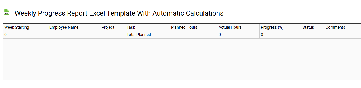 Weekly progress report Excel template with automatic calculations
