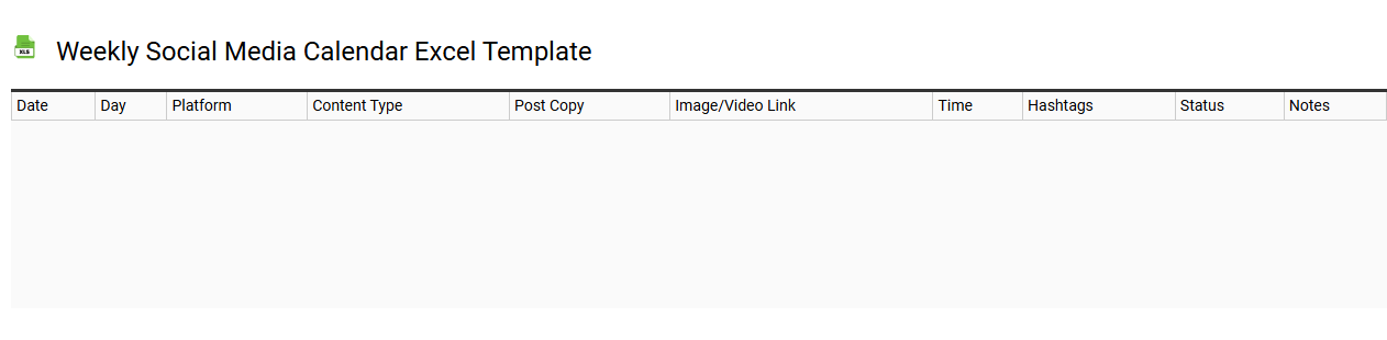 Weekly social media calendar Excel template