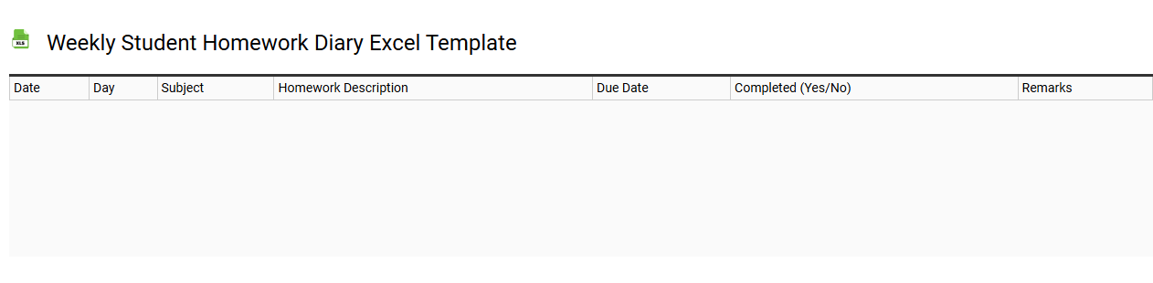 Weekly student homework diary Excel template