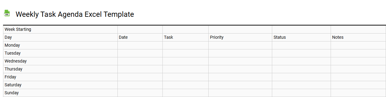 Weekly task agenda Excel template