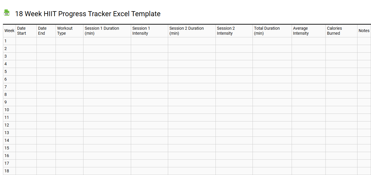 18 week HIIT progress tracker Excel template