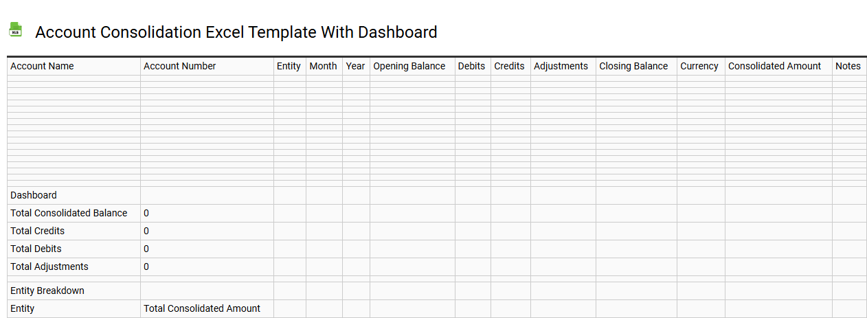 Account consolidation Excel template with dashboard