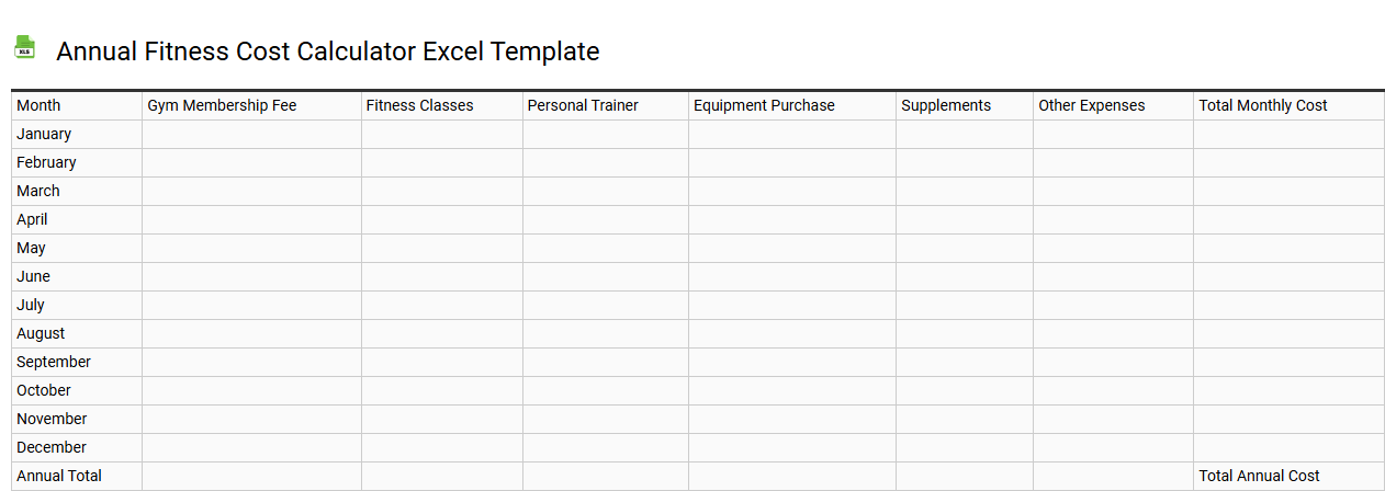 Annual fitness cost calculator Excel template