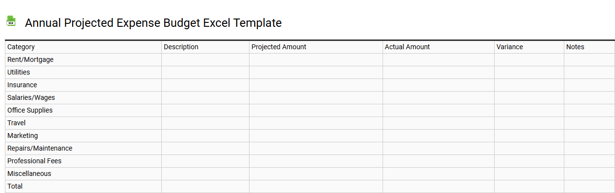 Annual projected expense budget Excel template