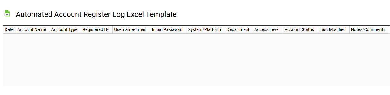 Automated account register log Excel template