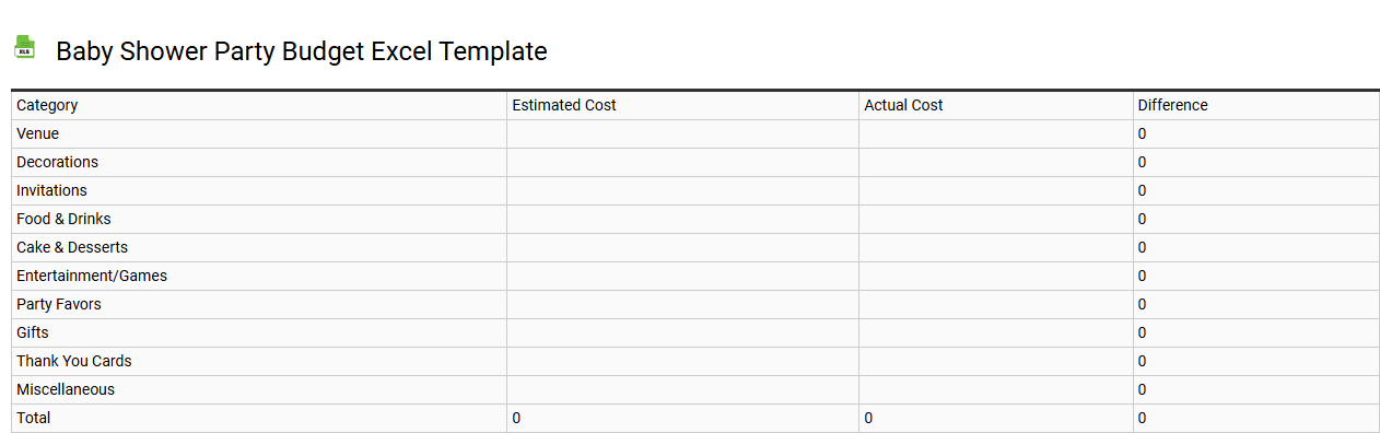 Baby shower party budget Excel template
