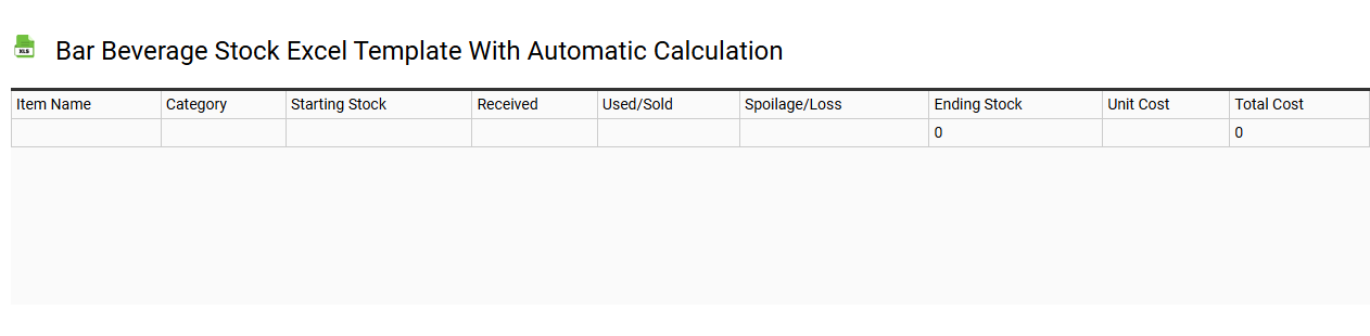 Bar beverage stock Excel template with automatic calculation