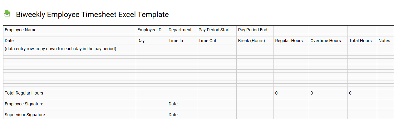Biweekly employee timesheet Excel template