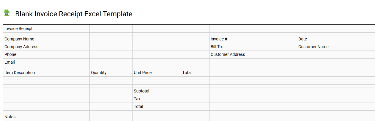 Blank invoice receipt Excel template