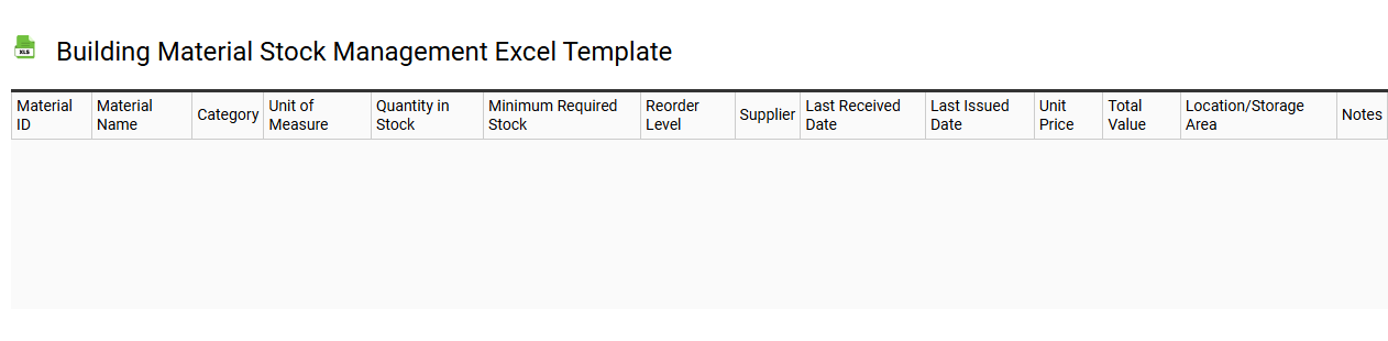 Building material stock management Excel template