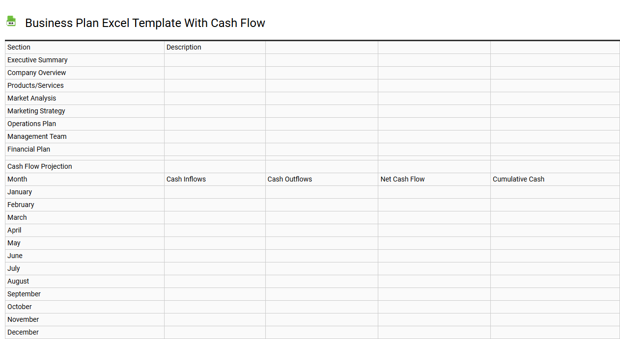 Business plan Excel template with cash flow