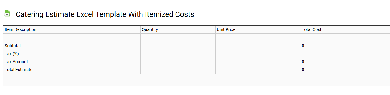 Catering estimate Excel template with itemized costs