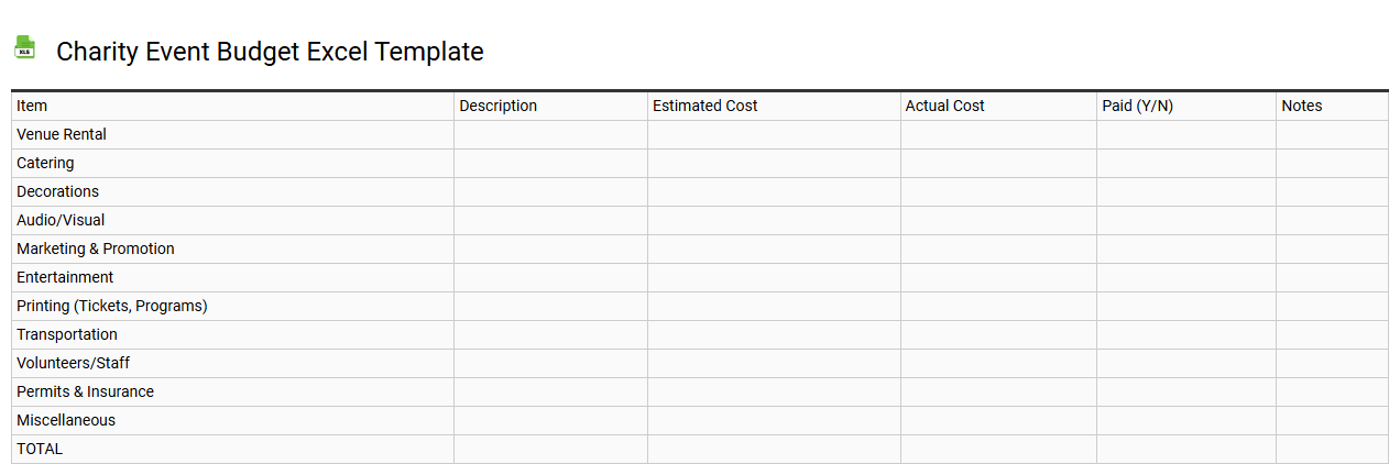 Charity event budget Excel template