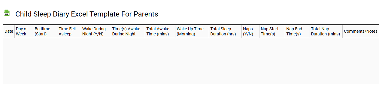 Child sleep diary Excel template for parents