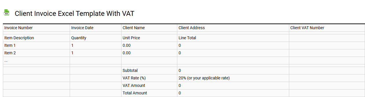 Client invoice Excel template with VAT