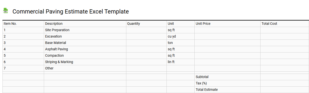 Commercial paving estimate Excel template