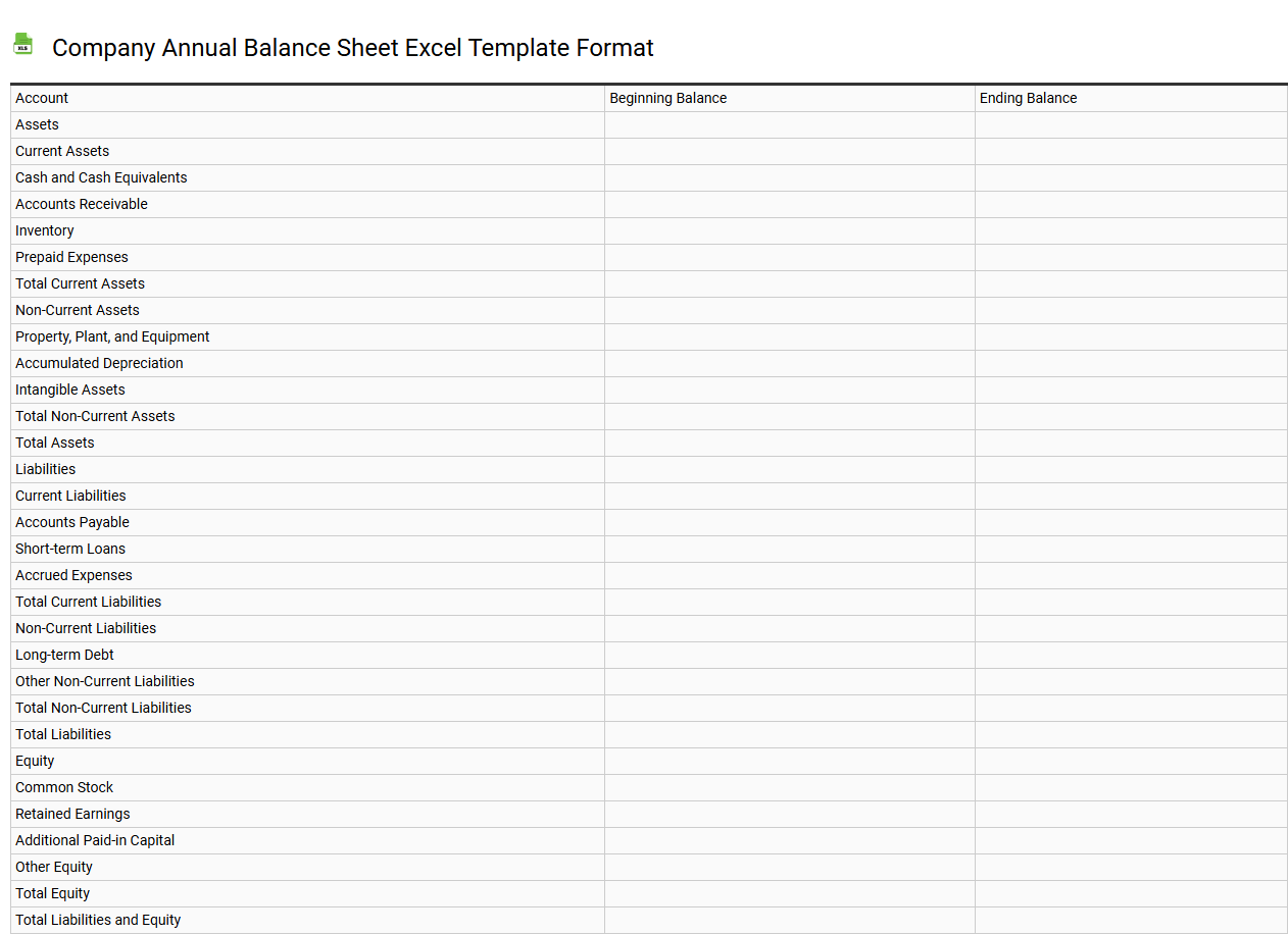 Company annual balance sheet Excel template format