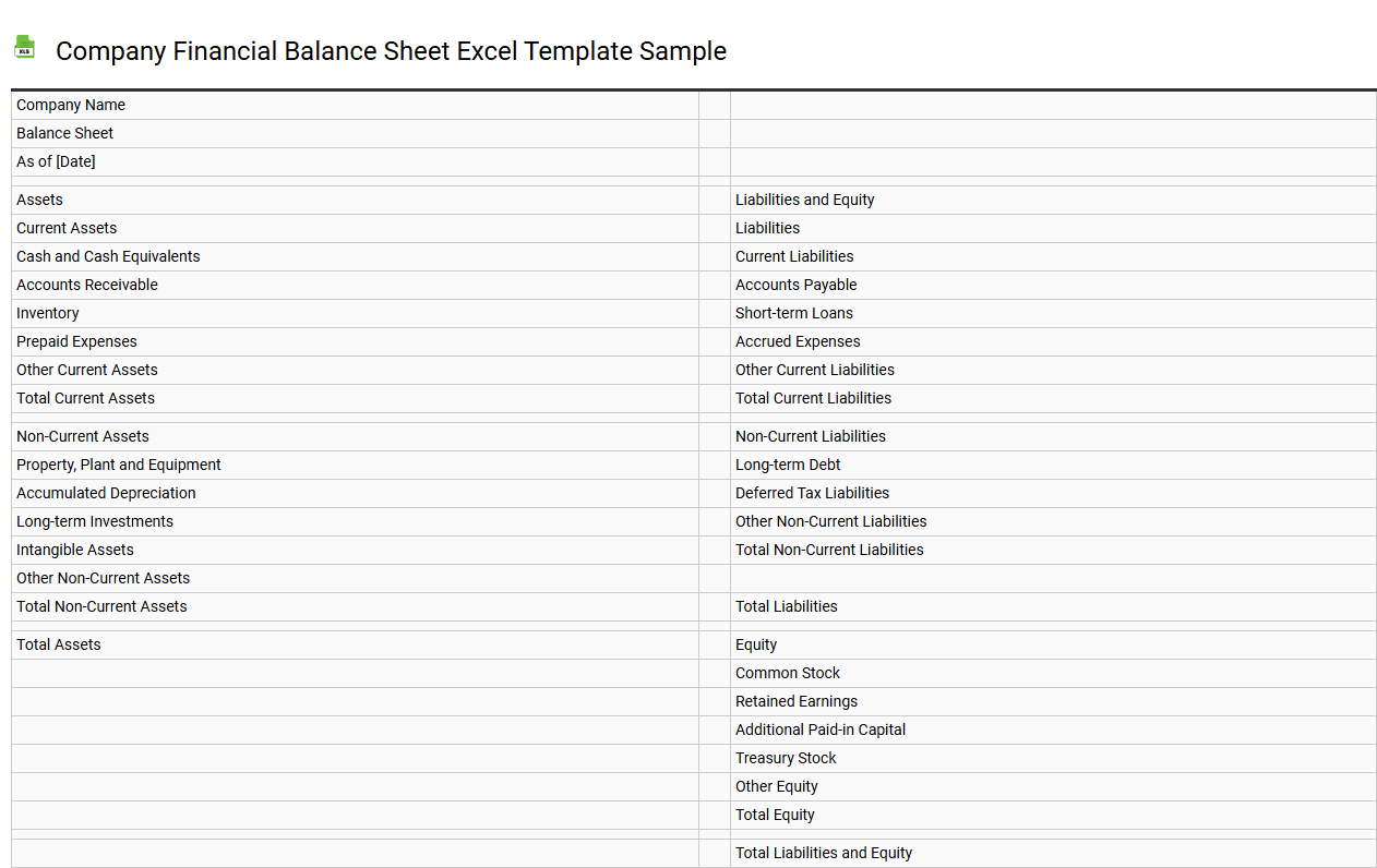 Company financial balance sheet Excel template sample