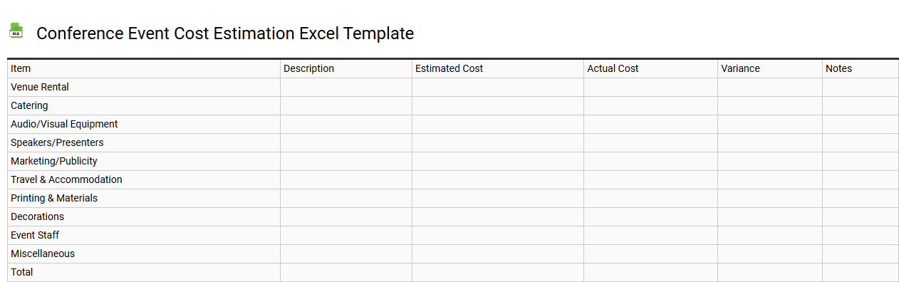 Conference event cost estimation Excel template