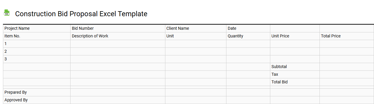 Construction bid proposal Excel template