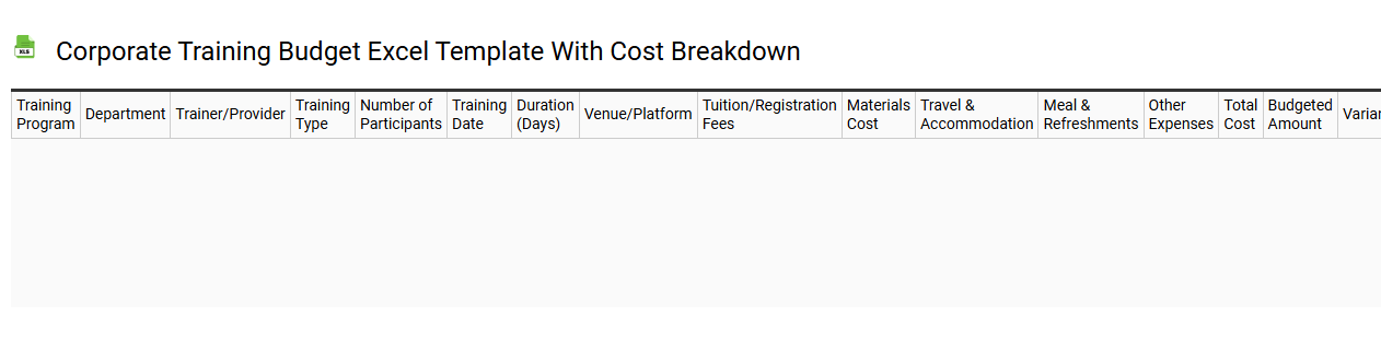 Corporate training budget Excel template with cost breakdown