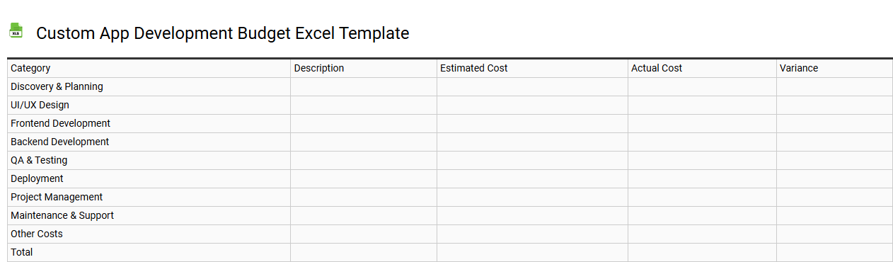 Custom app development budget Excel template