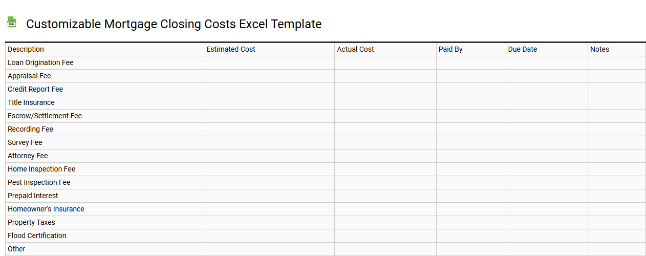 Customizable mortgage closing costs Excel template