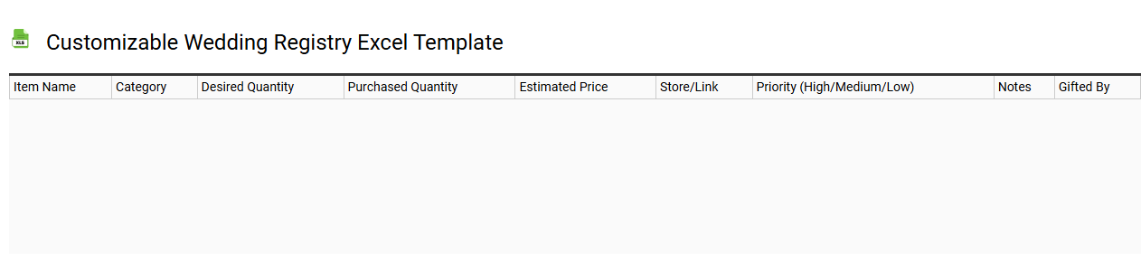 Customizable wedding registry Excel template
