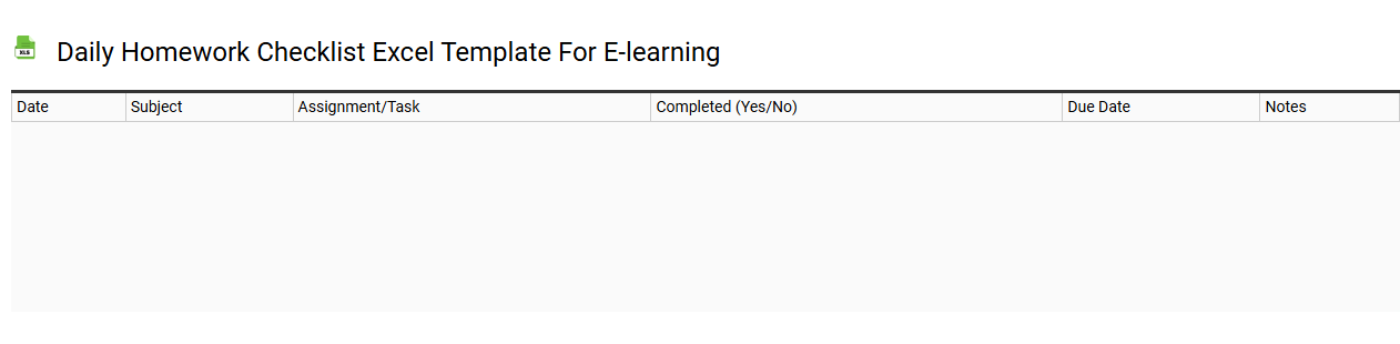 Daily homework checklist Excel template for e-learning