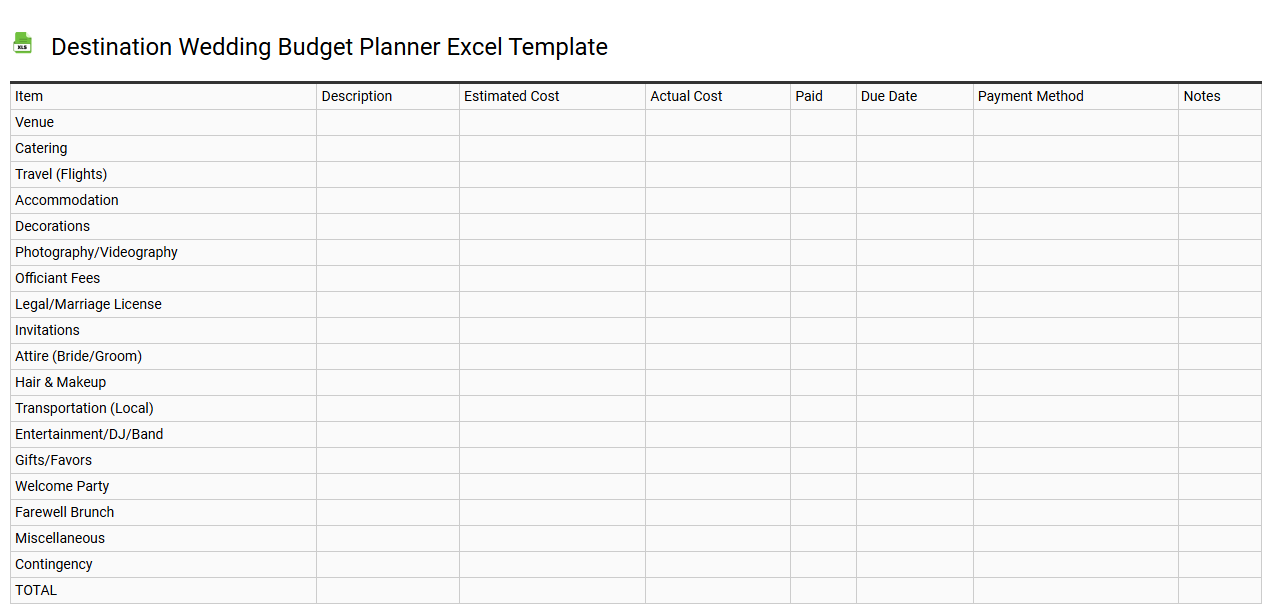 Destination wedding budget planner Excel template