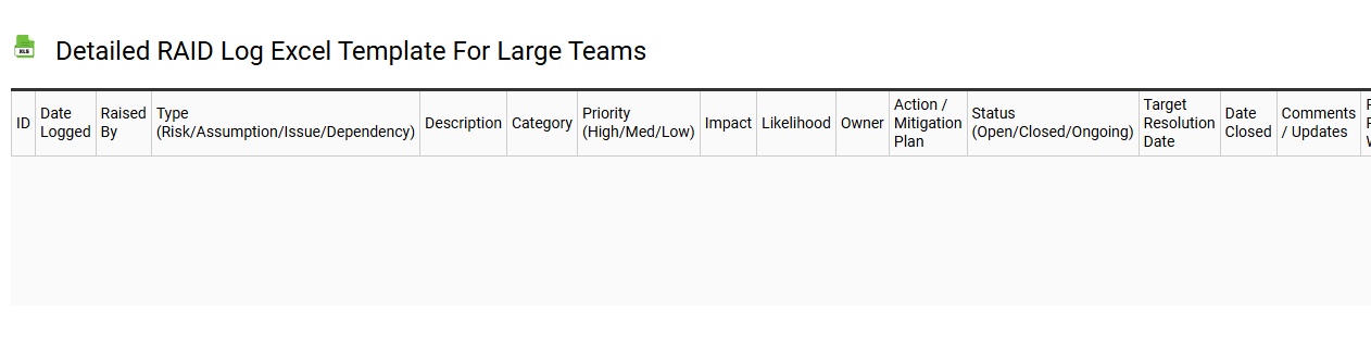 Detailed RAID log Excel template for large teams