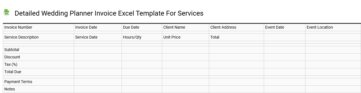 Detailed wedding planner invoice Excel template for services