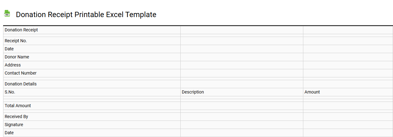 Donation receipt printable Excel template