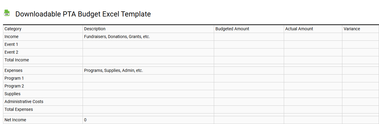 Downloadable PTA budget Excel template
