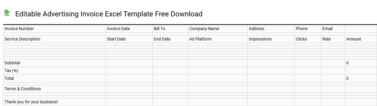 Editable advertising invoice Excel template free download