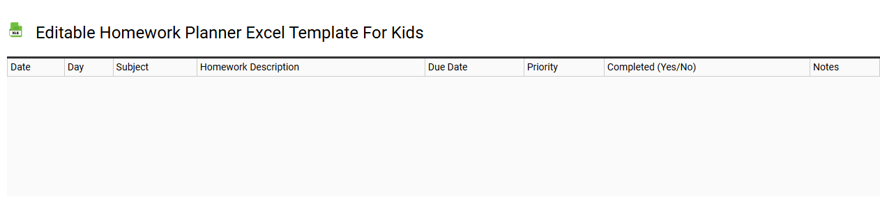 Editable homework planner Excel template for kids