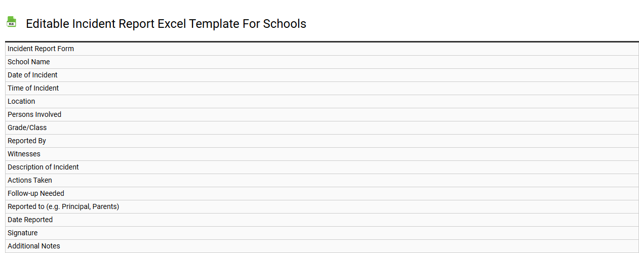 Editable incident report Excel template for schools
