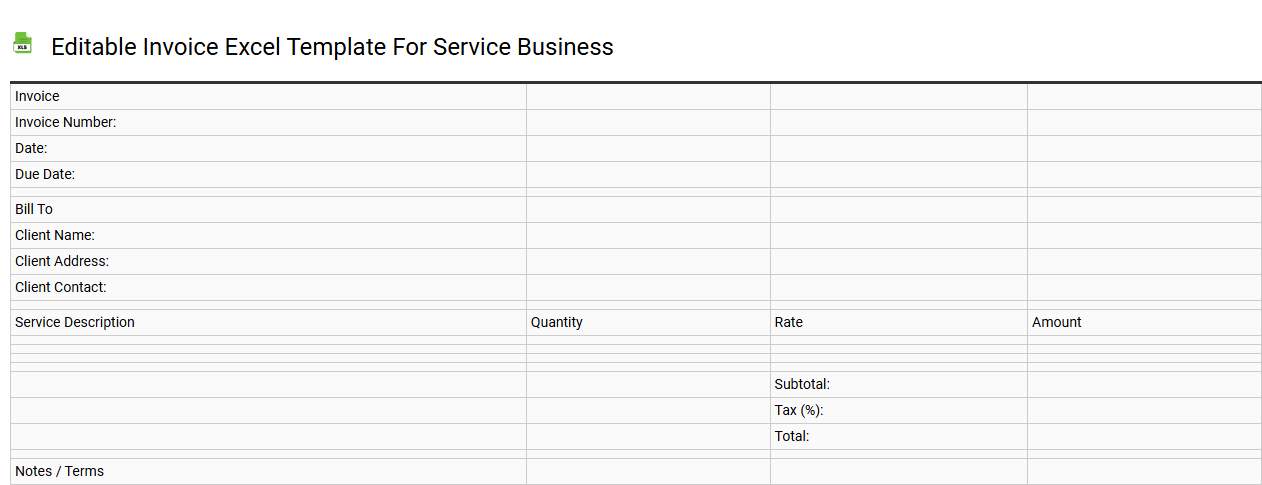 Editable invoice Excel template for service business