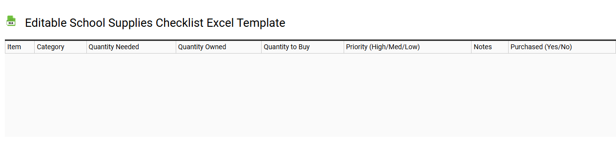 Editable school supplies checklist Excel template