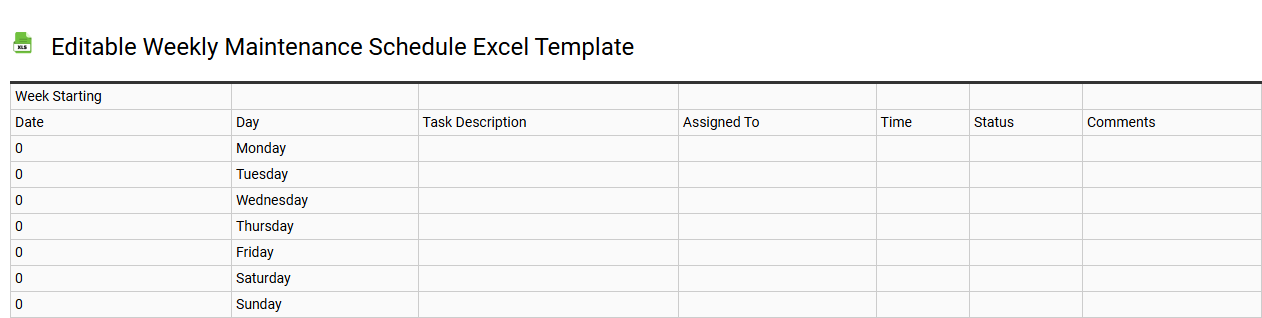 Editable weekly maintenance schedule Excel template