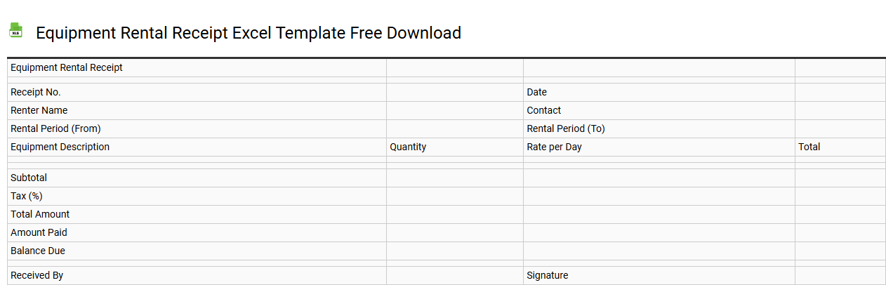 Equipment rental receipt Excel template free download