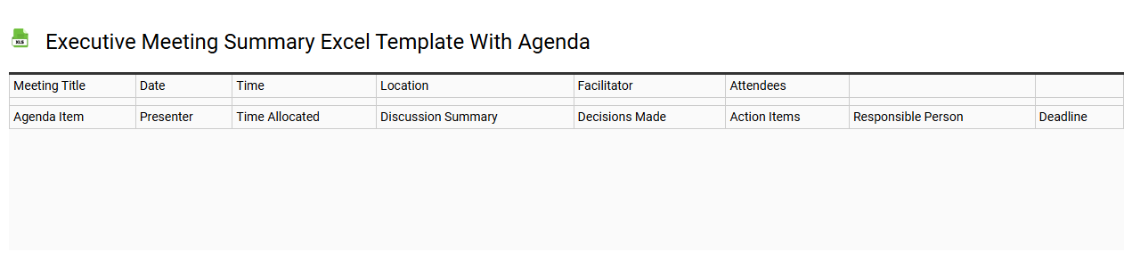 Executive meeting summary Excel template with agenda
