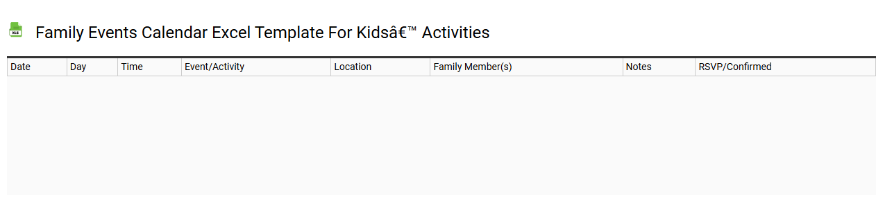 Family events calendar Excel template for kids’ activities
