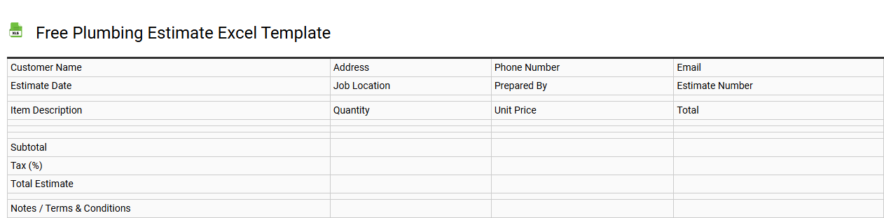 Free plumbing estimate Excel template